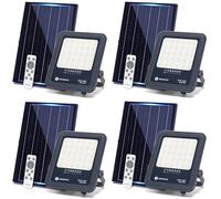 Aigostar Foco proyector LED solar con control remoto,focos solare de 100W, 1000LM,luz blanca fría de 6500K,IP65 impermeable Luz solar exterior,para jardín,terrazas,caminos,garajes,cable de 2M