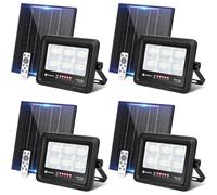 Aigostar Foco Proyector LED Solar con mando a distancia 100W 6500K, 4PCS | Foco Solar Exterior Impermeable IP65 Blanco Frío Proyector LED Exterior con Indicación del nivel de batería para Jardín