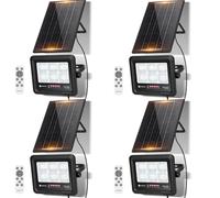 Aigostar Foco Proyector LED Solar con mando a distancia 100w, Blanco Frío 6500K, Foco Solar Exterior IP65,Proyector LED Exterior con Indicación del nivel de batería para Jardín,Garaje, 4 piezas