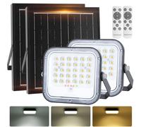 Aigostar - Foco proyector LED solar con mando a distancia,2 piezas,4000mAH,gran panel solar y batería de gran capacidad,regulable 3000/4000/6500K,IP66,cable 2m,Luz solar para exterior y jardín,patios