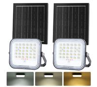Aigostar - Foco proyector LED solar con mando a distancia,2 piezas,4000mAH,gran panel solar y batería de gran capacidad,regulable 3000/4000/6500K,IP66,cable 2m,Luz solar para exterior y jardín
