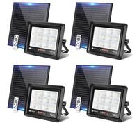 Aigostar Foco Proyector LED Solar con mando a distancia 200w, Blanco Frío 6500K, Foco Solar Exterior Impermeable IP65,con Brillo y Sincronización ajustables para Jardín,Garaje.4 pcs