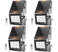 Aigostar Foco Proyector LED Solar con mando a distancia 200w, Blanco Frío 6500K, Foco Solar Exterior IP65,Proyector LED Exterior con Indicación del nivel de batería para Jardín,Garaje, 4 piezas