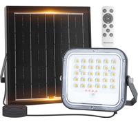 Aigostar Foco proyector LED solar con mando a distancia,4000mAH,gran panel solar y batería de gran capacidad,regulable 3000/4000/6500K,IP66,cable 2m