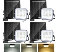 Aigostar - Foco proyector LED solar con mando a distancia,4000mAH,gran panel y batería de gran capacidad,regulable 3000/4000/6500K,IP66,cable 2m,Luz led solar para exterior y jardín,patios,4 piezas