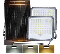 Aigostar - Foco proyector LED solar con mando a distancia,8000mAH,gran panel solar y batería de gran capacidad,regulable 3000/4000/6500K,IP66,cable 2m,Luz solar para exterior y jardín,patios,2 Piezas