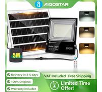 Aigostar Foco Solar 16000mAh Gran Panel | 3 Colores Ajustables IP66, Cable 5M | para Jardín, Patio, Camino