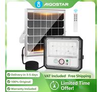 Aigostar Foco Solar con Sensor de Movimiento | 4000mAh IP65 con Mando | Luz Blanca 6500K de Seguridad Exterior