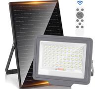 Aigostar - Foco solar exterior con mando a distancia, 200w,2000 lumens,5000mAH,gran panel solar y batería de gran capacidad. Luz solar LED, cable 2m, 6500K, para interior y jardín, patios o piscinas.