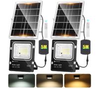 Aigostar - Foco solar exterior con mando a distancia，Cable de 5m.4000mAH，Batería de gran capacidad y gran panel solar.regulable 3000/4000/6500K. Uso interior/exterior IP66:jardín，patio，camino