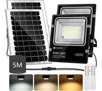 Aigostar - Foco solar exterior con mando a distancia,Cable de 5m.8000mAH,Batería de gran capacidad y gran panel solar.regulable 3000/4000/6500K. Uso interior/exterior IP66:jardín,patio,2 Piezas
