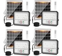 Aigostar - Foco solar exterior con sensor de movimiento,4 piezas,4000mAH,Batería gran capacidad,6500K.Foco LED solar mando a distancia Uso interior/exterior IP65: jardín,patio,camino o garaje