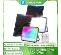 Aigostar Foco Solar RGBW 200W Cambio de Color | 3 Modos, IP66 con Mando | 2 Pcs para Fiestas, Terraza