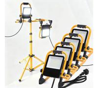 Aigostar Foco Trabajo LED 50W 4500LM 6500K IP65 Pack 4 con Enchufe Portatil | IK04/ Staffa Pieghevole 180°/ Resistente a pioggia polvere e urti. Ideale per cantieri garage e officine in ogni condizione