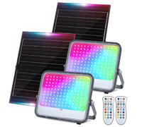 Aigostar Focos LED Exterior Solares RGBW, Cambio de Color 200W, Foco RGB+6500K y 3 Modos, Regulable, Control Remoto, IP66 Impermeable, Proyector LED RGB para Fiestas Jardín Terraza, 2 pcs(1)