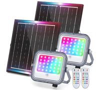 Aigostar Focos LED Exterior Solares RGBW, Cambio de Color 50W, Foco RGB+6500K y 3 Modos, Regulable, Control Remoto, IP66 Impermeable, Proyector LED RGB para Fiestas Jardín Terraza, 2 pcs