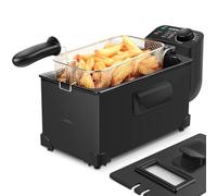 Aigostar Freidora de 3 litros, 2200 watios de potencia y tapa con ventana de visualización, Acero inoxidable de tipo 304 y recipiente totalmente extraíble para vaciado de aceite