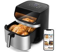 Aigostar Freidora de Aire XXL 8.8L, Air Fryer 2200W, Doble Resistencia, 55% Menos Energía, freidora aire con 13 Programas, Acero Inox Interior, Pantalla Táctil y Ventana, Comunidad Recetas, Negro