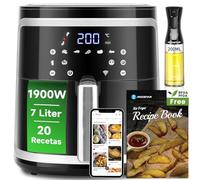 Aigostar Cube Smart - Freidora de aire inteligente sin aceite, Conexión Wifi, 1900W, 7L, Modo manual, Pantalla LED táctil, 7 funciones preestablecidas + mantener caliente y modo manual, Libre de BPA