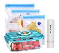 Aigostar Fresh - Pack 3 productos: mini bomba de vacío portátil, bolsas y recipientes para envasar al vacío, Envasadora al vacío recargable por USB, conserva la comida durante días