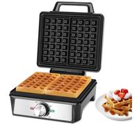 Aigostar Gofrera Belga 1600W, Placas Hondas Antiadherentes, 20,2x17,2x2 cm | Temperatura Regulable (80-200 °C) e Indicador LED, Diseño Compacto, Libre de BPA, Acero Inoxidable y Negro