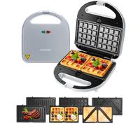 Aigostar Sandwichera 3 en 1: Sandwichera, Gofrera y Grill, 750W, 3 Placas Desmontables Antiadherentes e Intercambiables, Indicador Luminoso, Termostato, Gris, Grace