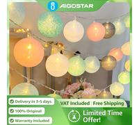 Aigostar Guirnalda LED 10 Bolas Algodón 5 Colores | 2,3M, 2 Modos a Pilas | Decoración Hogar, Fiesta, Navidad