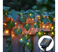 Aigostar Guirnaldas Luces LED Solares 2M+10M, 100 LEDs, Hiedra Artificial con Hojas, IP65 Impermeable, Blanco Cálido. Ideal para Jardín, Terraza, Fiesta
