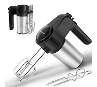 Aigostar Hanson - Batidora de Varillas con 6 Velocidades y Función Turbo, Batidora Amasadora Reposteria con 2 Varillas y 2 Ganchos para batir, 300W Negro,Acero inoxidable,Libre de BPA.