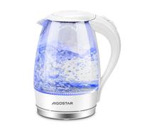 Aigostar Hervidor Agua Electrico Blanco 1,7 Litros - Hervido Rápido Electric Kettle 2200W, Iluminación LED, Vidrio de Borosilicato, Libre de BPA, Filtro Anti-Cal, Apagado Automático
