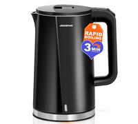 Aigostar Hervidor Agua Electrico de Acero Inox Negro 1,7 Litros - Hervido Rápido Electric Kettle 2200W, Doble Aislamiento, Sin Plástico en el Interior, Apagado Automático, Libre de BPA