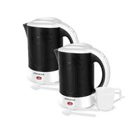 Aigostar Hervidor de Agua Compacto 0,6 Litros, Libre de BPA, 650W Hervidor Agua Pequeño, Apagado Automático, Protección Contra la Ebullición en Seco. Incluye dos tazas y dos cucharas, Negro, 2 Pack