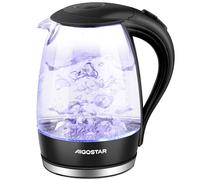 Aigostar Hervidor de Agua Eléctrico de Cristal, 1,7 L, Hervidores Eléctrico con Iluminación Led, 2200W, Libre de BPA y Sistema de Protección Contra la Ebullición en Seco, Base 360º