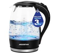 Aigostar Adam 30GOM - Hervidor de Agua Eléctrico de Cristal, Hervidores Eléctrico con Iluminación Led, 1,7 L, 2200W, Libre de BPA y Sistema de Protección Contra la Ebullición en Seco, Base 360º