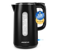 Aigostar Hervidor de Agua Electrico Negro, Acero Inox de Grado Alimenticio, 1,7 Litros Hervidor Eléctrico Rápido 2200W, Doble Aislamiento, Ventana Visible, Silencioso, Libre de BPA