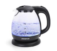 AIGOSTAR Hervidor de Agua Eléctrico - Vidrio de Borosilicato, Iluminación LED, Rápida Ebullición. Protección Contra La Ebullición en Seco. (1L, 2200W)