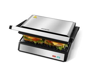 Aigostar Hett Pro - Parrilla Eléctrica, Grill, Sandwichera y Panini, 1500W. Placas Eco-Stone Antiadherentes. Apertura 180º: dos superficies de cocinado. Medidas de la placa: 27cm*17cm. Libre BPA.