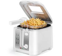 Aigostar Indra Freidora de Aceite Pequeña 2,5L 1650W Blanca | Freidora eléctrica con termostato ajustable y ventana transparente. Cesta antiadherente e indicadores luminosos. Sin BPA.
