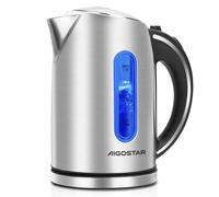 Aigostar King - Hervidor de Agua Eléctrico de Acero Inoxidable, Hervidores Eléctrico con Iluminación Led, 1,7 L, 2200W, Tetera electrica Libre de BPA, Filtro Extraíble, Apagado Automático