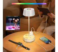 Aigostar Lámpara de Escritorio con Enchufe y Tomas de Corriente, Salida USB y Tipo C, Lámpara de Mesa Táctil, 3 Temperaturas de Color+RGB, Brillo Ajustable (Blanca)