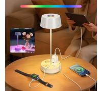 Aigostar Lámpara de Escritorio con Enchufe y Tomas de Corriente, Salida USB y Tipo C, Lámpara de Mesa Táctil, 3 Temperaturas de Color+RGB, Brillo Ajustable (Blanca)