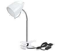 Aigostar Lámpara de Escritorio con Pinza Retro, Lampara Lectura Pinza sin Bombilla, Flexo LED Escritorio con Pinza para Cama Compatible con Bombillas Modelo E27 (Máx. 240V), cable de 153 cm, Blanco