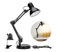 Aigostar Lámpara de Escritorio E27, Flexo Lamparas de Mesita de Noche con Base y Abrazadera, Brazo articulado de metal, Lámpara de Mesa Ajustable para Oficina, Sala, Estudio y Dormitorio - Negro