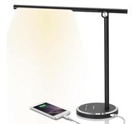 Aigostar Lámpara de Escritorio LED, 8W Flexo LED Escritorio con Puerto de Carga USB, Recargable,Regulable Lampara LED, Control Táctil, 10 Niveles Brillo 5 Modos, para Lectura, Negro(3000K-6000K)