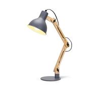 Aigostar Lámpara de Escritorio Retro con Brazo Articulado Giratorio, Flexo Escritorio Vintage E27, Lámpara de Mesa Ajustable de Madera para Oficina, Sala, Estudio y Dormitorio - Gris