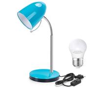 Aigostar Lámpara de Escritorio Retro de Metal, Flexo LED Escritorio con Cable de 153cm, Lámpara de Mesa con E27 Bombilla LED, Cuello de Luz Flexible, 4000K Luz Natural, Azul