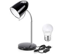 Aigostar Lámpara de Escritorio Retro de Metal, Flexo LED Escritorio con Cable de 153cm, Lámpara de Mesa con E27 Bombilla LED, Cuello de Luz Flexible, 6500K Luz Blanca, Negro
