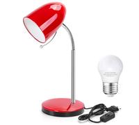 Aigostar Lámpara de Escritorio Retro de Metal, Flexo LED Escritorio con Cable de 153cm, Lámpara de Mesa con E27 Bombilla LED, Cuello de Luz Flexible, 4000K Luz Natural, Rojo