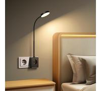 Aigostar Lampara de Lectura LED con Enchufe y Toma de Corriente, Salidas USB y Tipo C, Luz de Pared con Control Táctil, 3 Colores de Luz, Tubo de Luz Flexible Ajustable en 360°, Negro