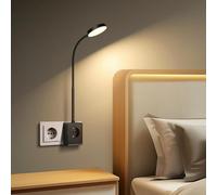 Aigostar Lampara de Lectura LED para Cama, Aplique Pared con Enchufe y Toma de Corriente, Salidas USB y Tipo C, Luz con Control Táctil, 3 Colores, Tubo Flexible Ajustable 360°, Negro